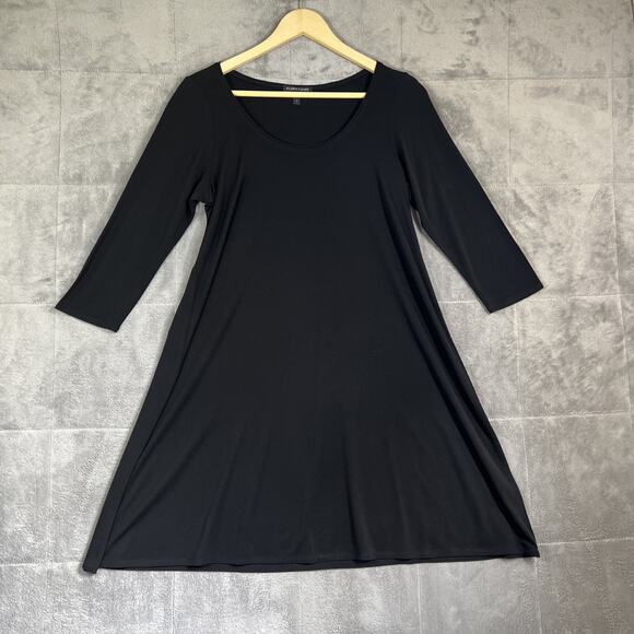 Eileen Fisher Dress Womens Small Black Silk A-Line 3/4 Sleeve Capsule Minimalist - Picture 1 of 10